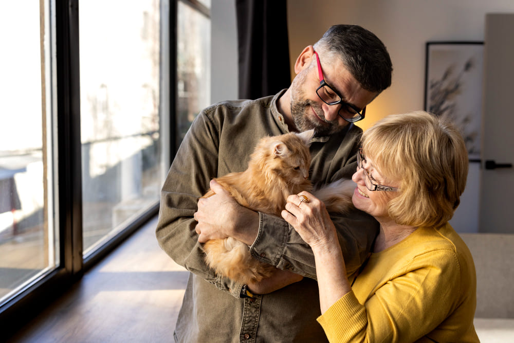Happy family with a pet